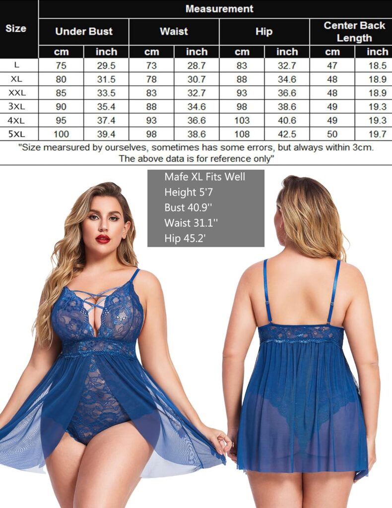 Avidlove Plus Size Babydoll Womens Snap Crotch Lingerie V Neck Lace Nighty Sleepwear L-5XL