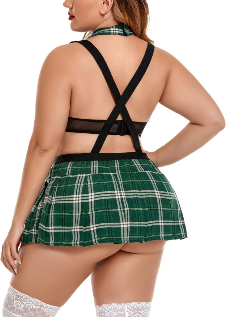 Avidlove Plus Size Schoolgirl Lingerie for Women Sexy Lingerie Roleplaying Outfit with Tie Top and Mini Skirt