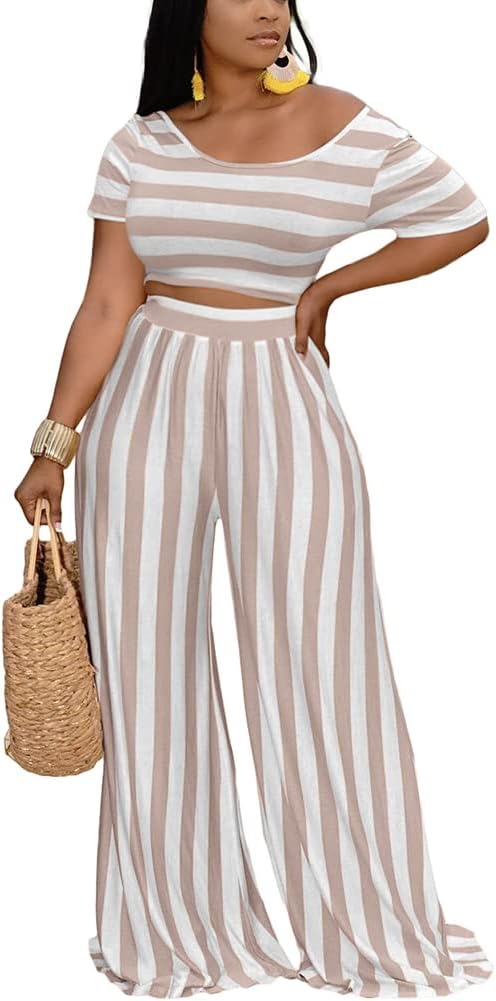 BFFBABY 2 Piece Outfits for Women Sexy Backless Short Sleeve Crop Top High Waist Wide Leg Long Pant Sets Tracksuit Sport Set