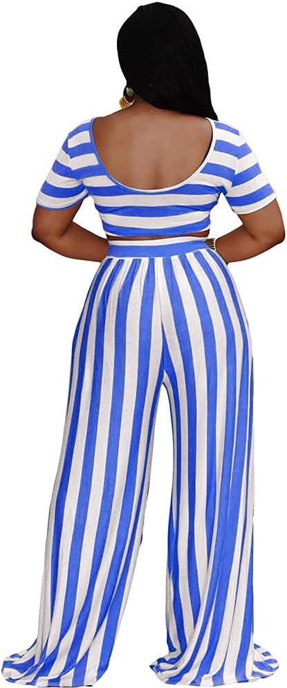 BFFBABY 2 Piece Outfits for Women Sexy Backless Short Sleeve Crop Top High Waist Wide Leg Long Pant Sets Tracksuit Sport Set