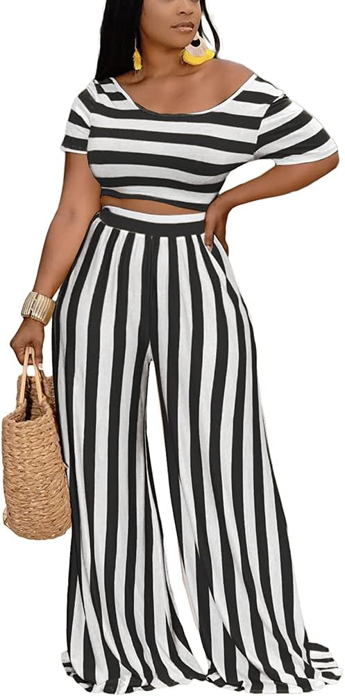 BFFBABY 2 Piece Outfits for Women Sexy Backless Short Sleeve Crop Top High Waist Wide Leg Long Pant Sets Tracksuit Sport Set