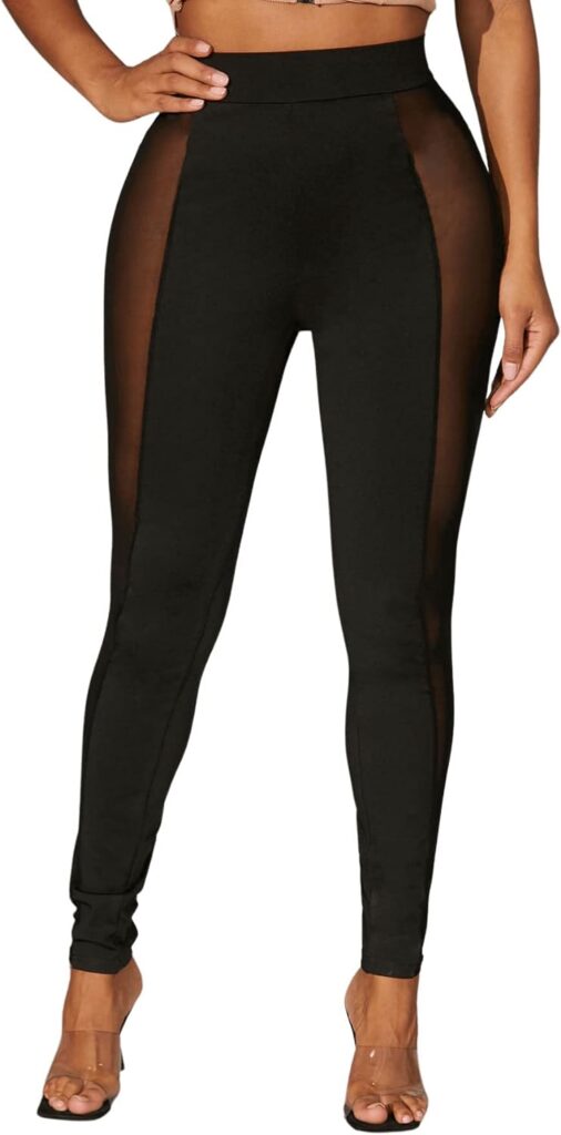 Floerns Womens Elastic Sheer Mesh High Waist Skinny See Through Leggings Pants