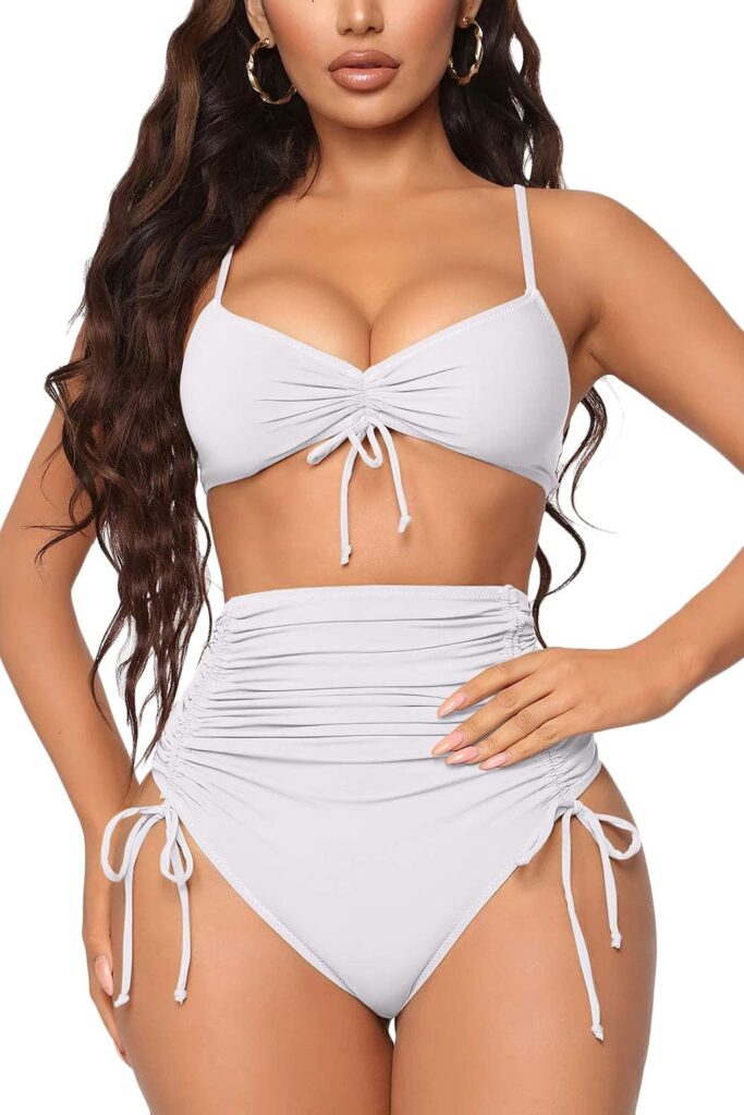 Meyeeka Womens Sexy Swimsuits Ruched High Waisted Two Piece Bathing Suit Bikini Set