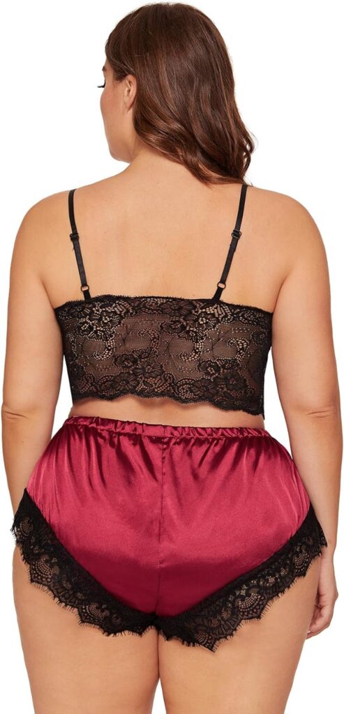 SOLY HUX Womens Plus Size Lingerie Set Spaghetti Strap Lace Trim Bralette and Shorts Sleepwear Pajama Set