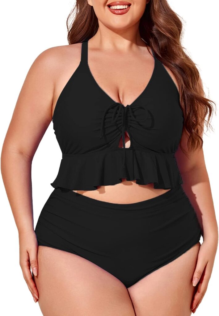 Summer Mae Women Plus Size Two-Piece Swimsuit Ruffle High Waisted Bikini Flounce Tummy Control Bathing Suit Swimwear